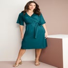 Plus Size Short Sleeve Wrap Fit and Flare Dress image number null