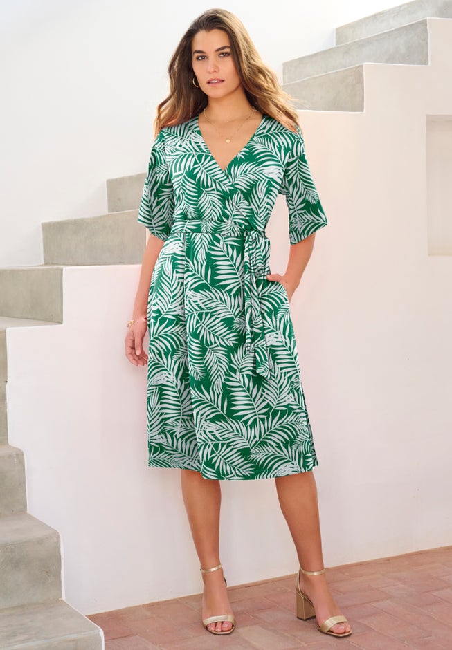 Plus Size Short Sleeve Wrap Fit and Flare Dress image number 0