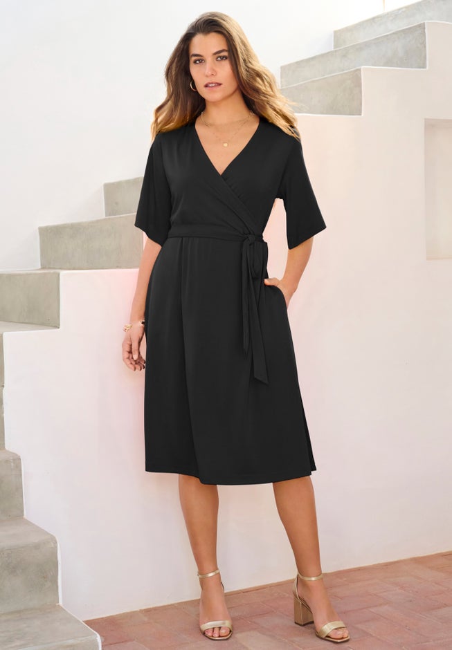 Plus Size Short Sleeve Wrap Fit and Flare Dress image number 0
