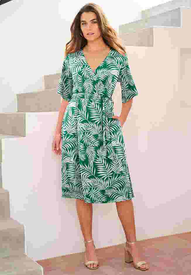 Flutter Sleeve Faux Wrap Dress image number 0