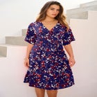 Plus Size Short Sleeve Wrap Fit and Flare Dress image number null