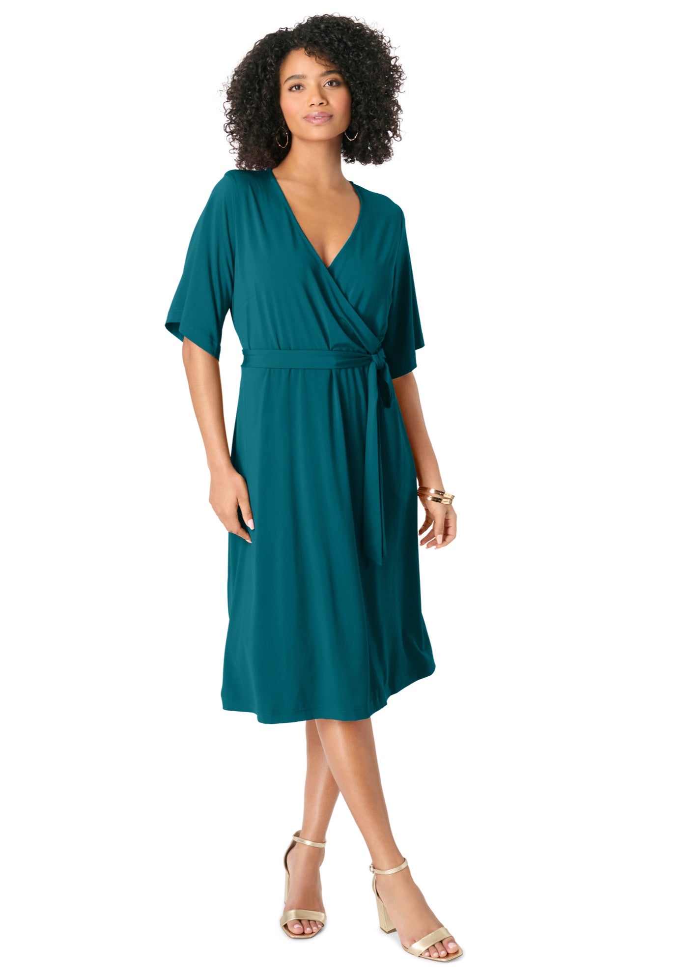 Plus Size Short Sleeve Wrap Fit and Flare Dress image number 1