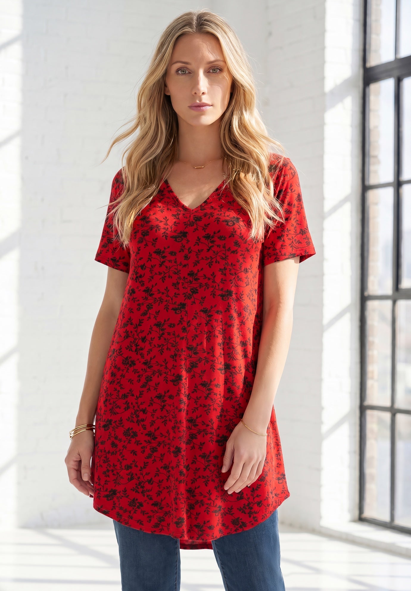 Plus Size Ultra Drape V-Neck Swing Tunic Top image number 0