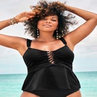 Underwire Shirred Ring Bandeau Tankini Top image number null