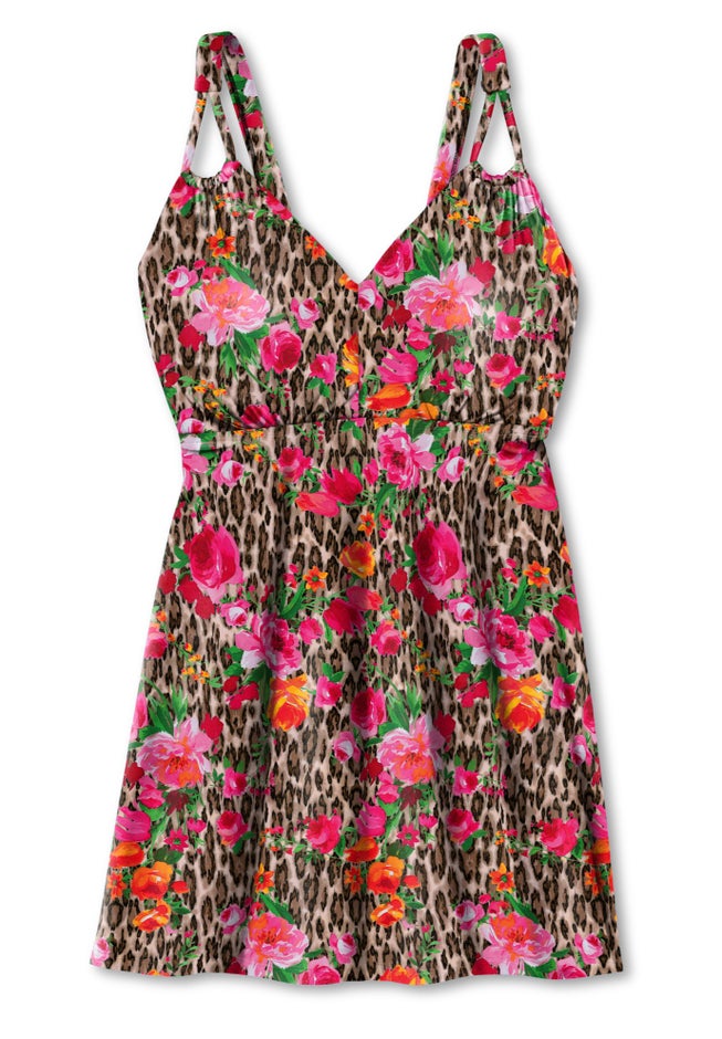 Loop-Strap V-Neck Tummy Control Two-Piece Swim Dress image number 5