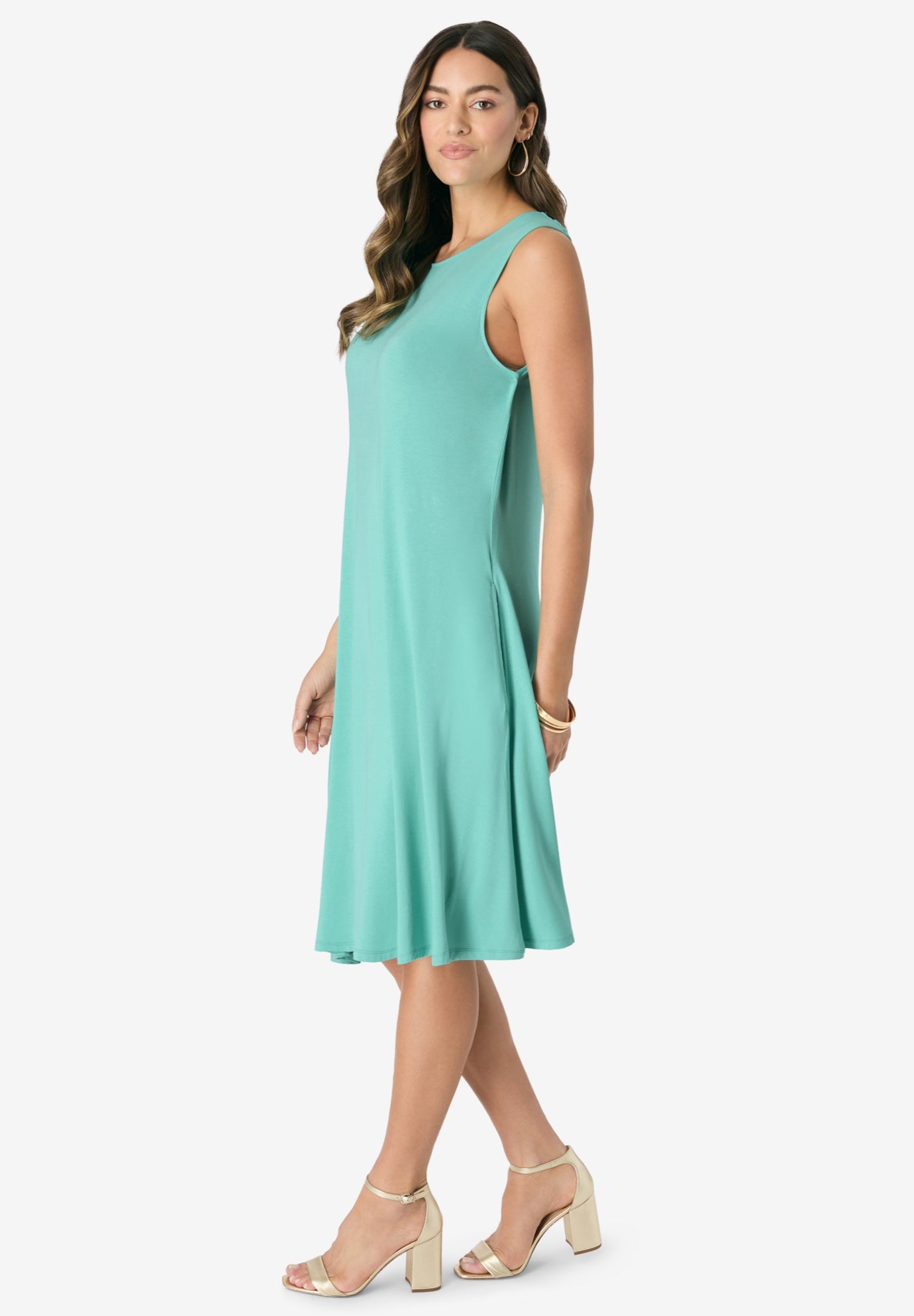 Plus Size Stretch Knit Two-Pocket Swing Tank Dress image number 2