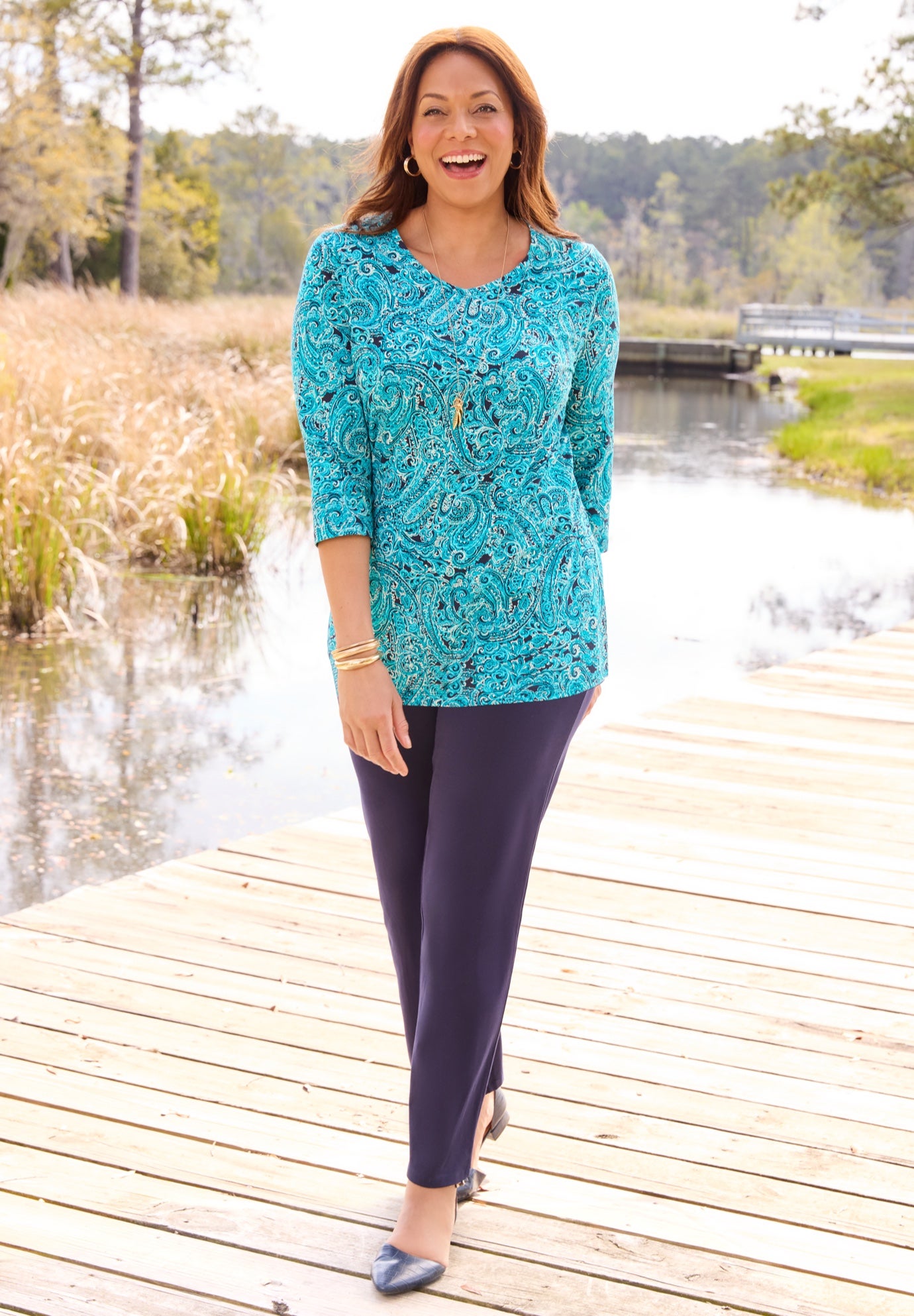 Suprema&reg; 3/4 Sleeve V-Neck Tee image number 1