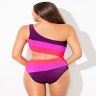 One Shoulder Color Block Cutout One Piece Swimsuit image number null