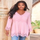 Empire Waist Boho Lace Trimmed Tee image number null