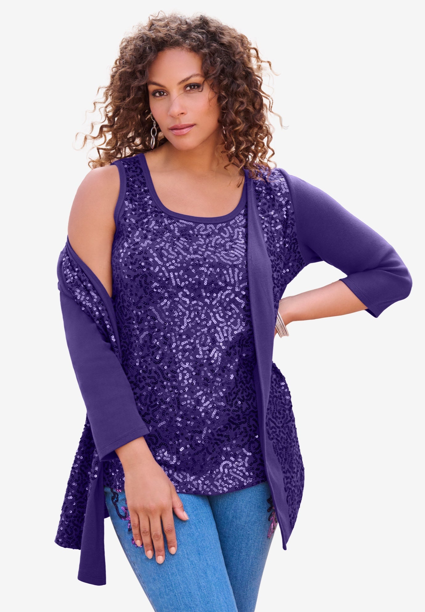 Sequin-Panelled Tank & Cardigan Set image number 0