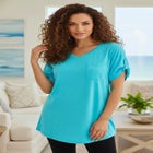 Plus Size Slub V-Neck Boyfriend Tunic Top image number null