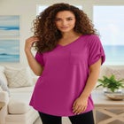 Plus Size Slub V-Neck Boyfriend Tunic Top image number null