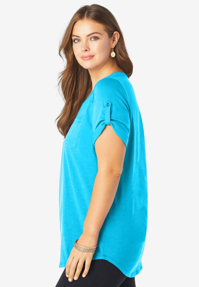 Plus Size Slub V-Neck Boyfriend Tunic Top image number 2