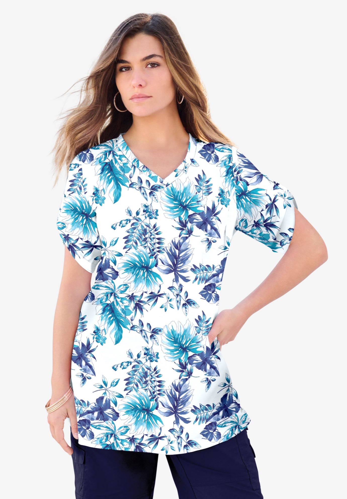 Plus Size Slub V-Neck Boyfriend Tunic Top image number 0