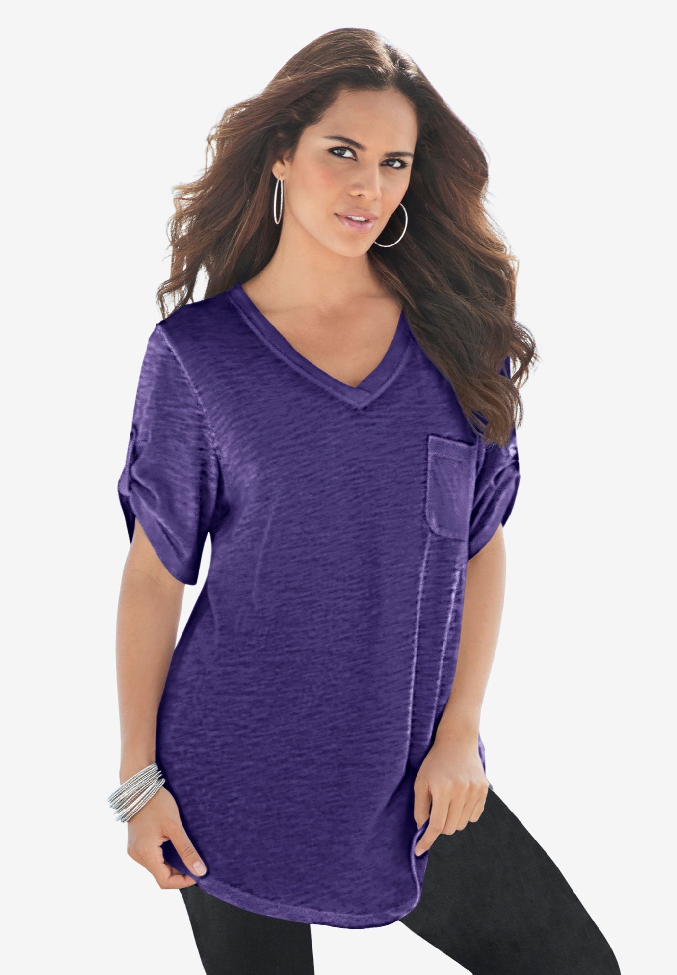 Plus Size Slub V-Neck Boyfriend Tunic Top image number 0