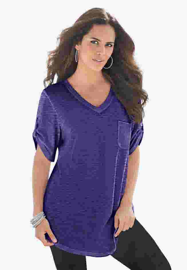 Plus Size Slub V-Neck Boyfriend Tunic Top image number 0
