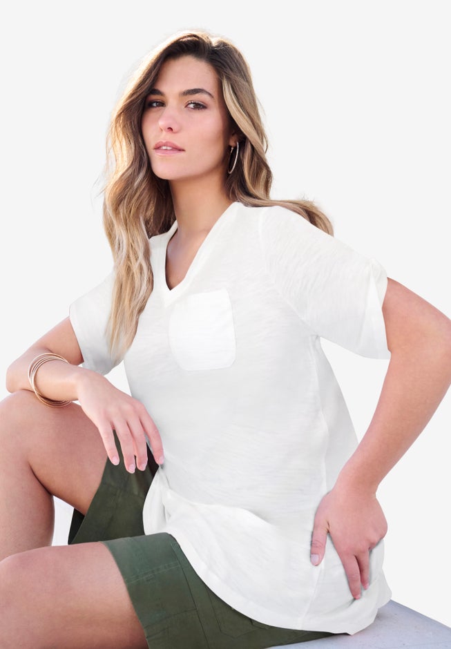 Plus Size Slub V-Neck Boyfriend Tunic Top image number 0