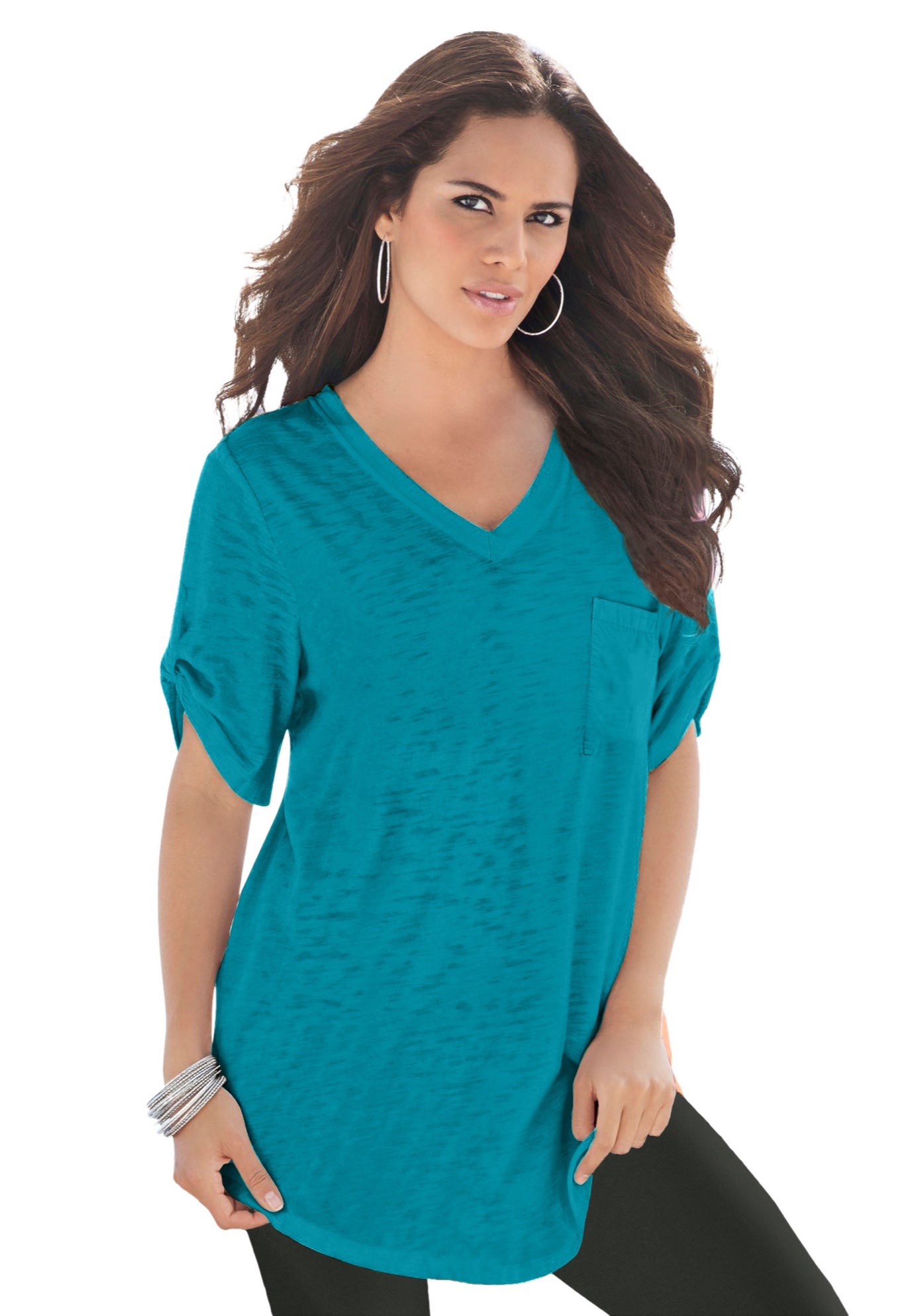 Plus Size Slub V-Neck Boyfriend Tunic Top image number 0
