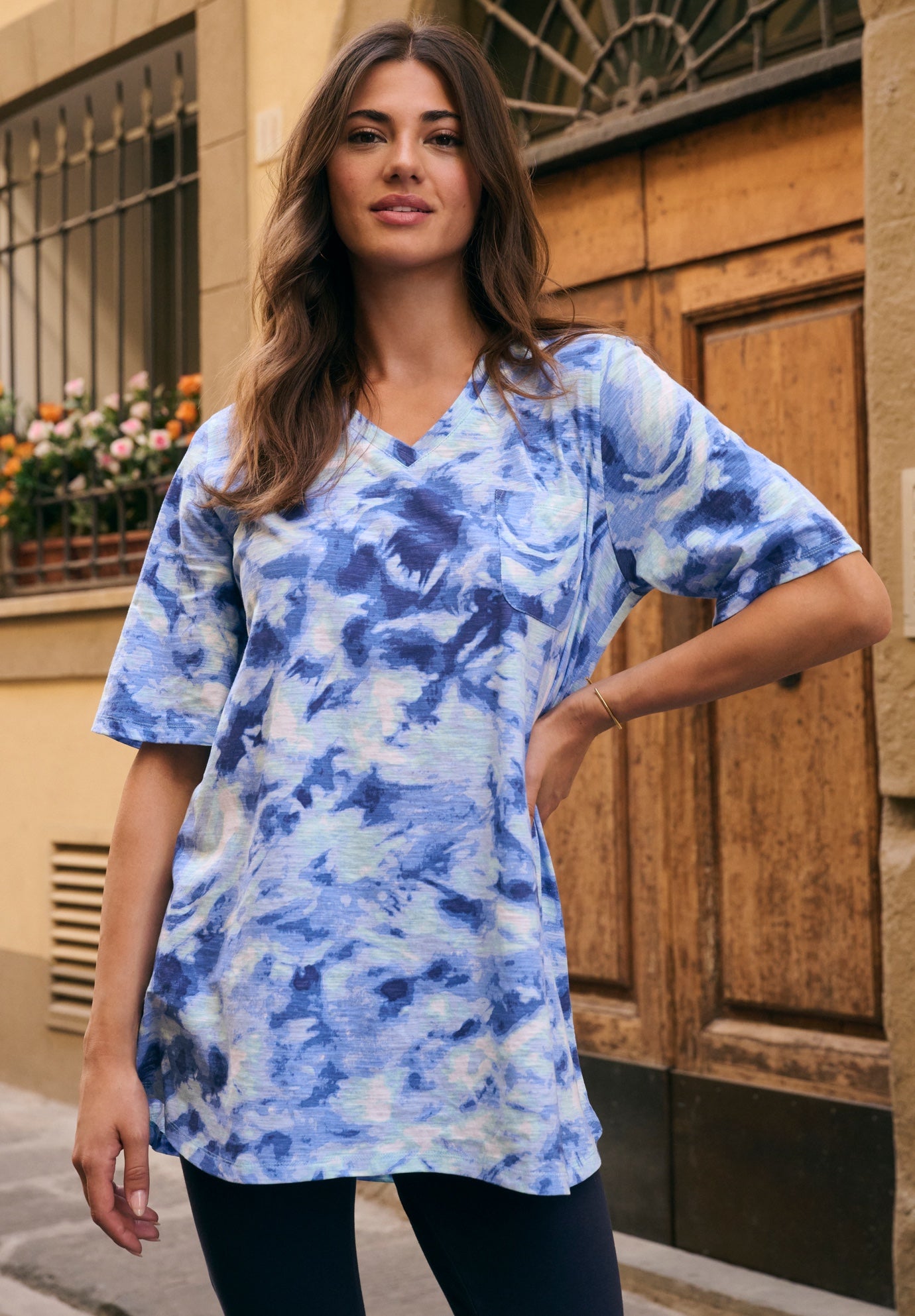 Plus Size Slub V-Neck Boyfriend Tunic Top image number 0