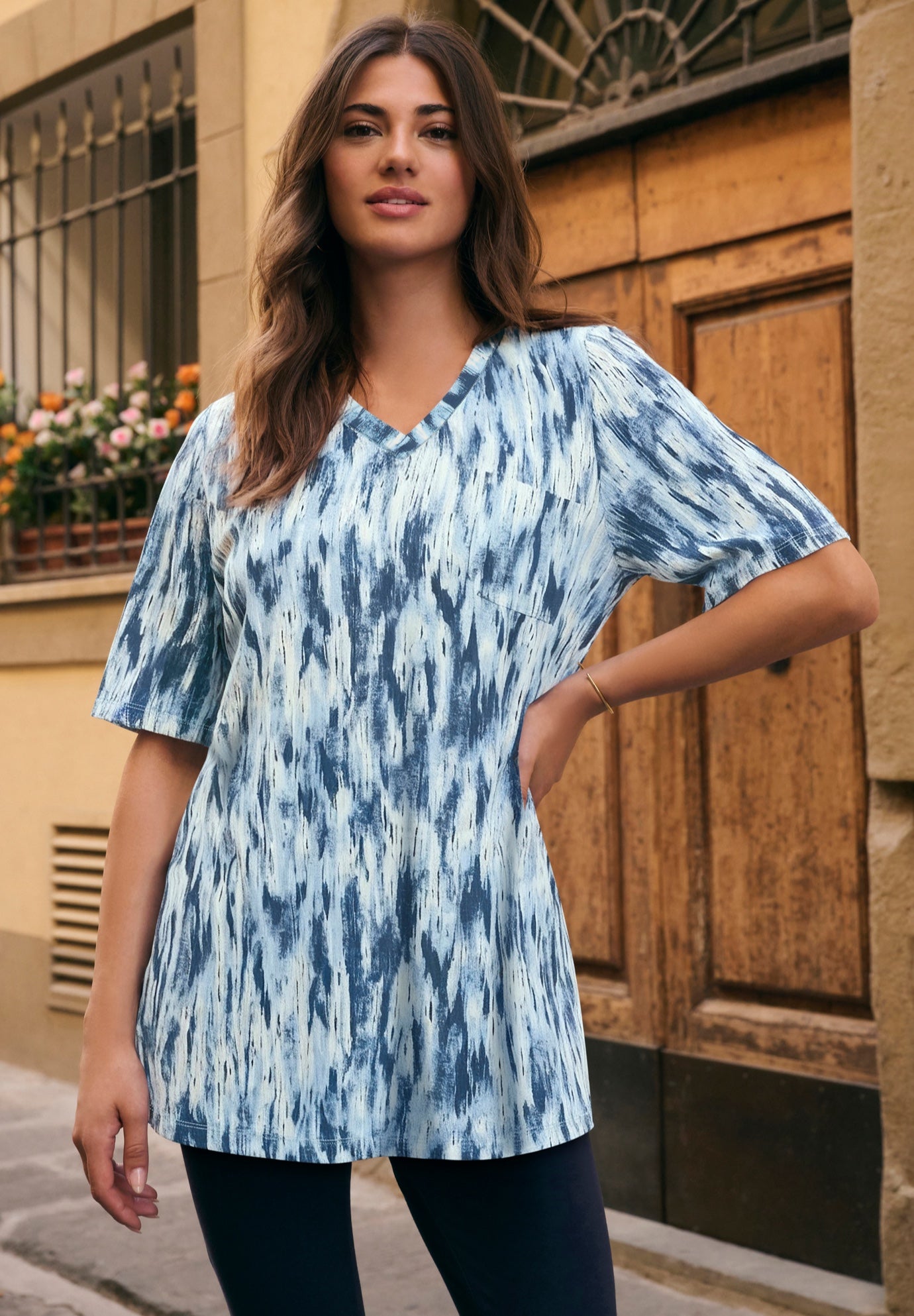 Plus Size Slub V-Neck Boyfriend Tunic Top image number 0