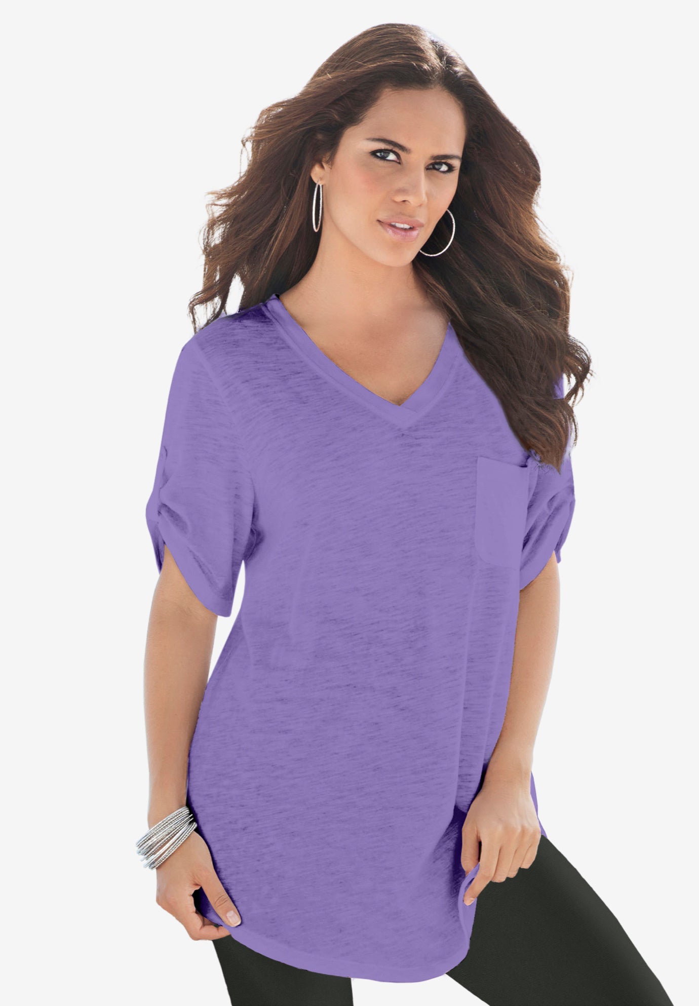 Plus Size Slub V-Neck Boyfriend Tunic Top image number 0
