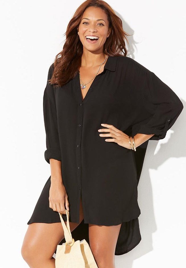 Shea High-Low Button Front Cover Up Shirt image number 3