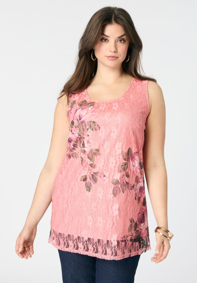 Printed Lace Tank image number 0