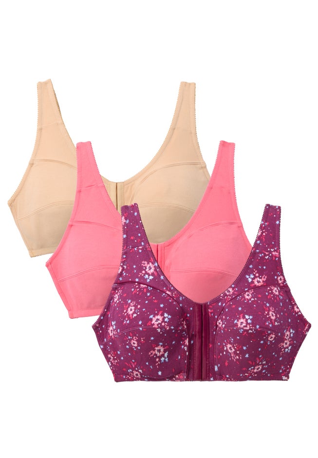 3-Pack Front-Close Cotton Wireless Bra image number 2