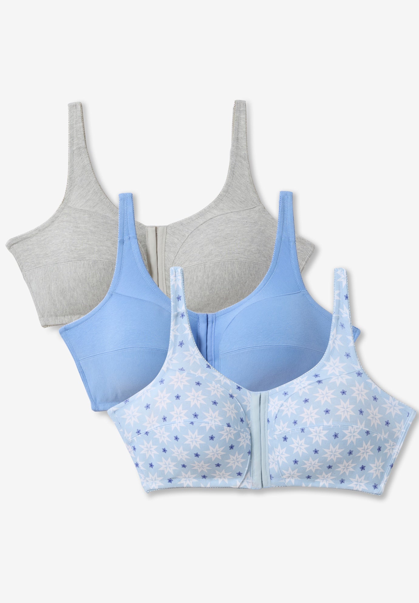 3-Pack Front-Close Cotton Wireless Bra image number 2