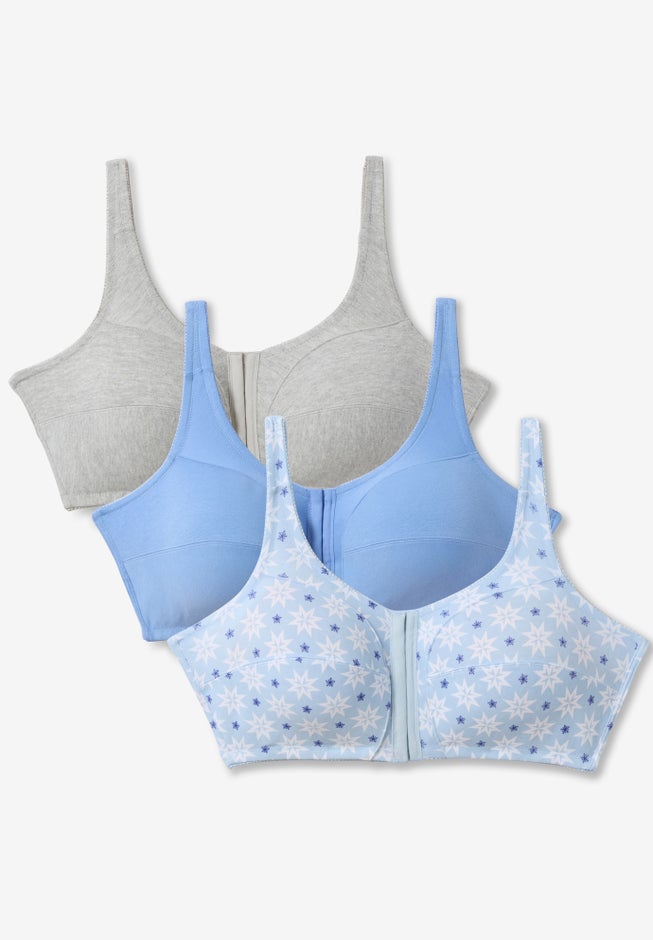 3-Pack Front-Close Cotton Wireless Bra image number 2