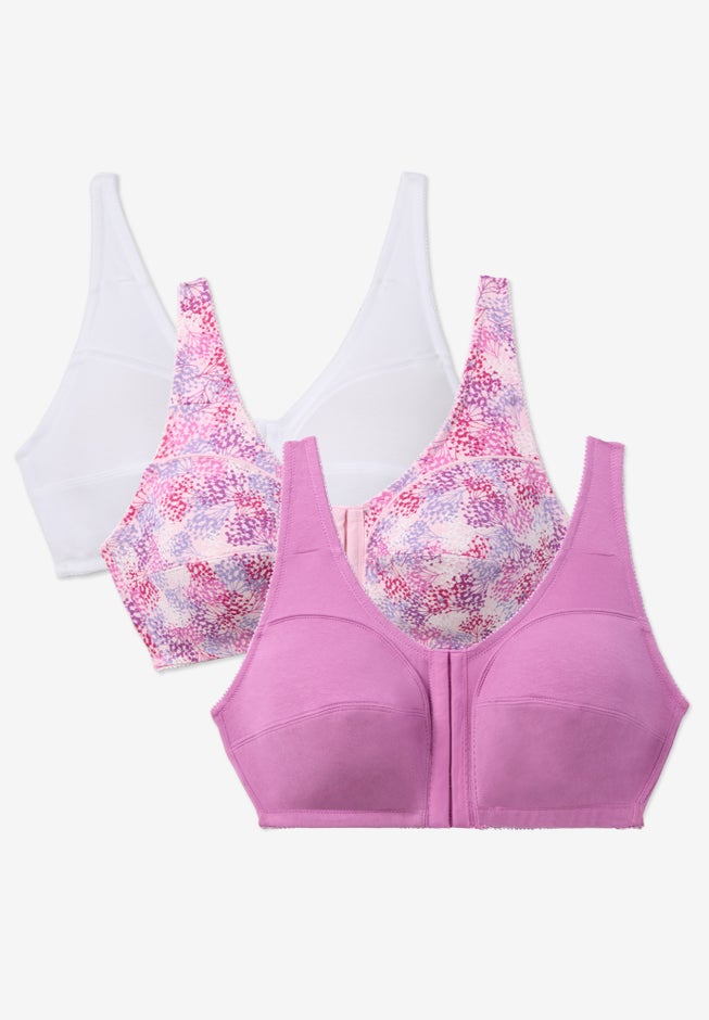3-Pack Front-Close Cotton Wireless Bra image number 0