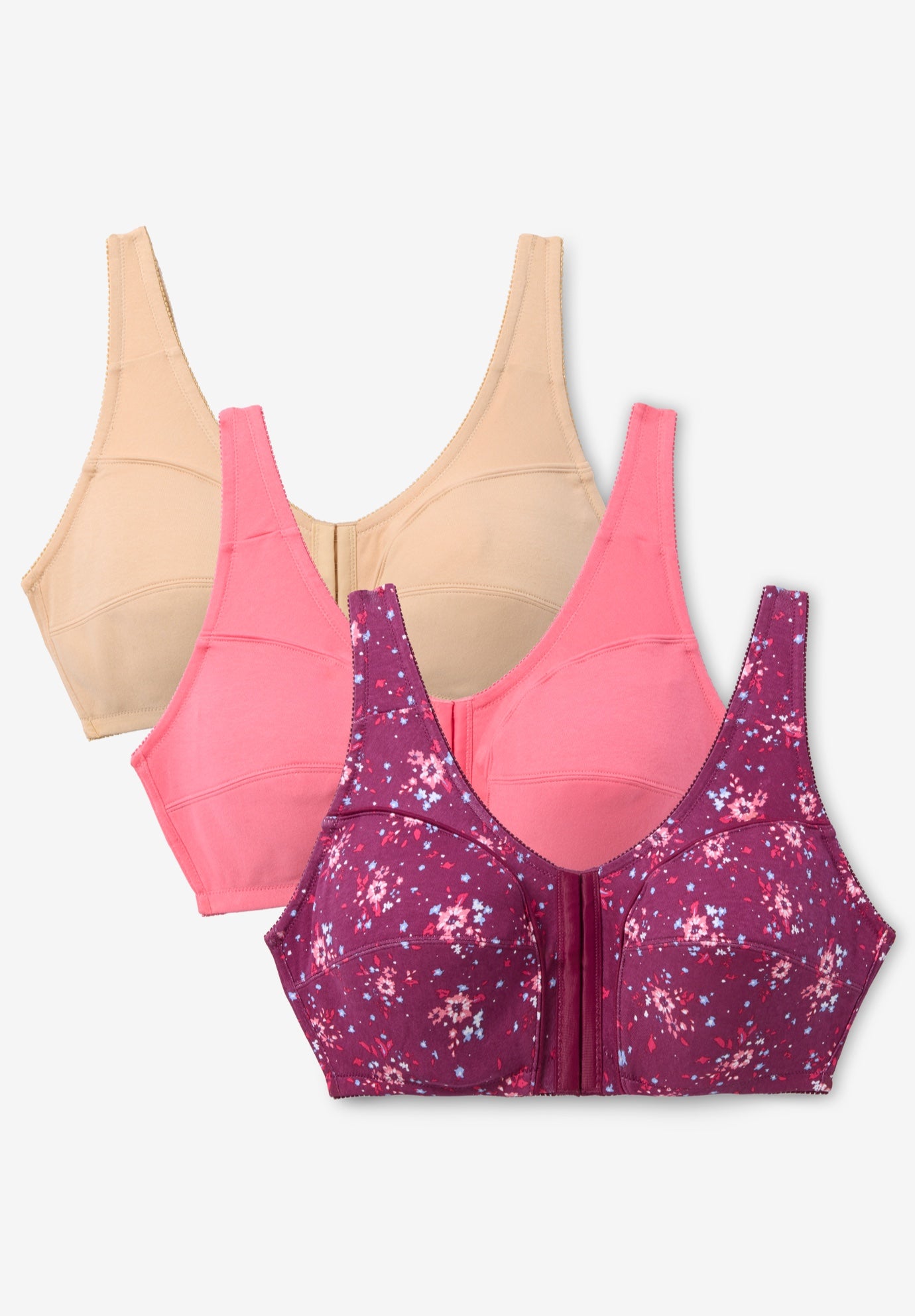 3-Pack Front-Close Cotton Wireless Bra image number 0