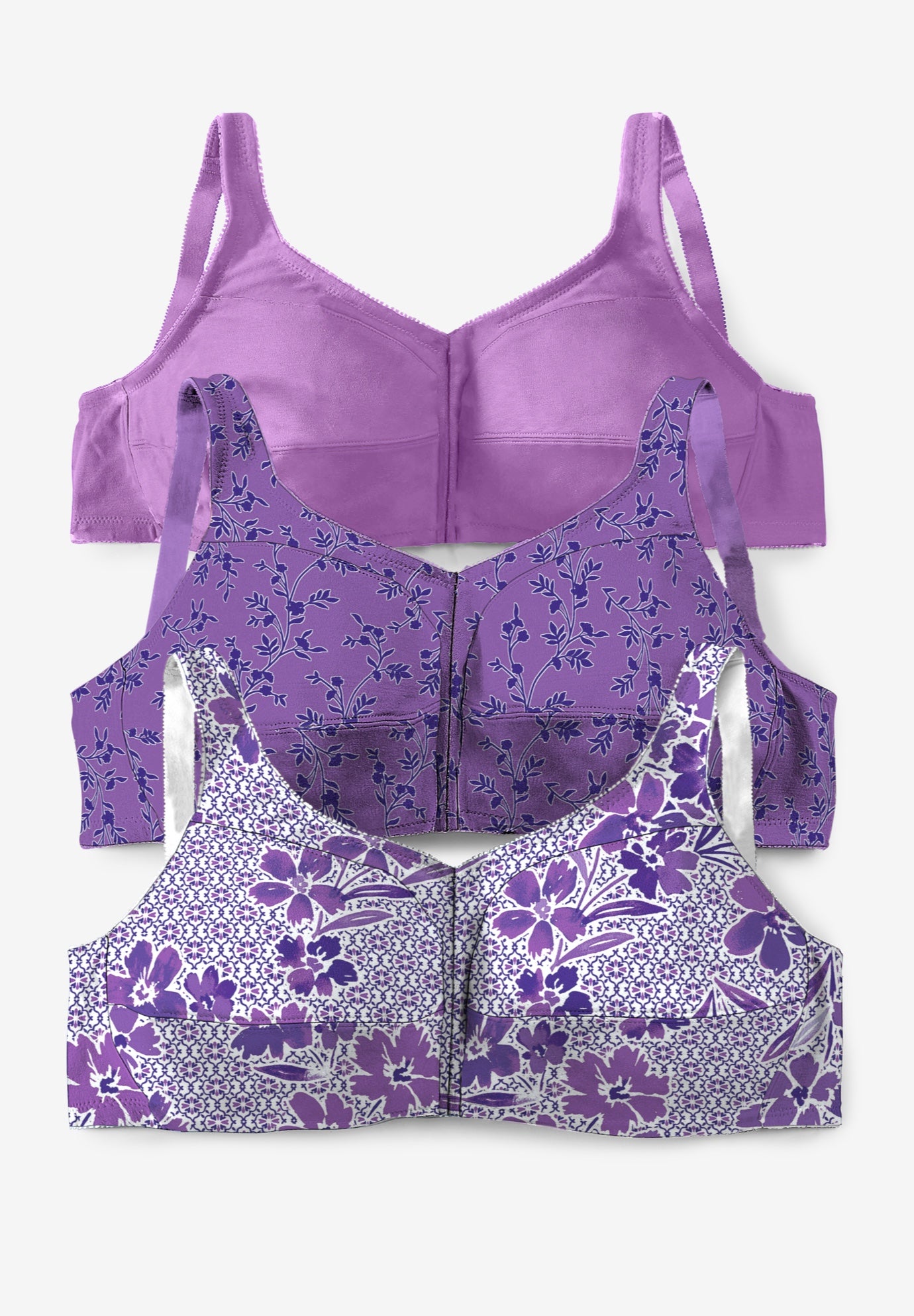 3-Pack Front-Close Cotton Wireless Bra image number 0