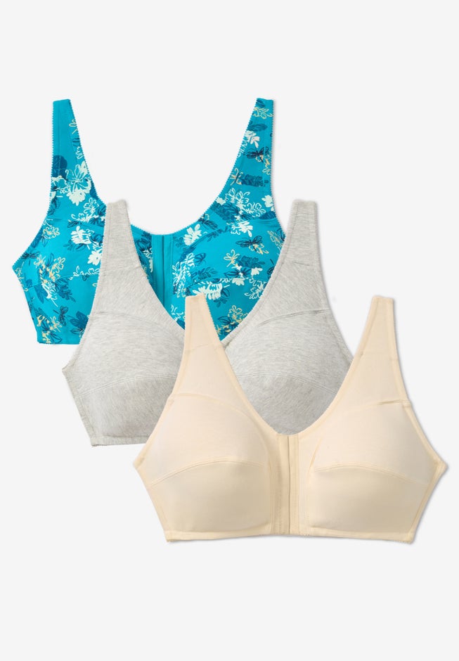 3-Pack Front-Close Cotton Wireless Bra image number 0