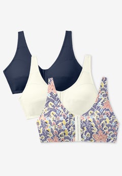 3-Pack Front-Close Cotton Wireless Bra