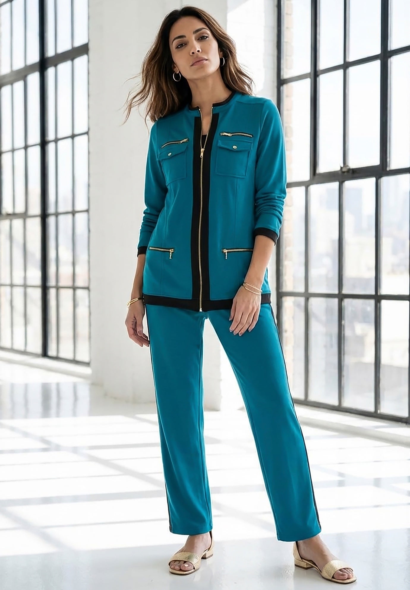 Side Stripe French Terry Pull On Pant Set image number 1