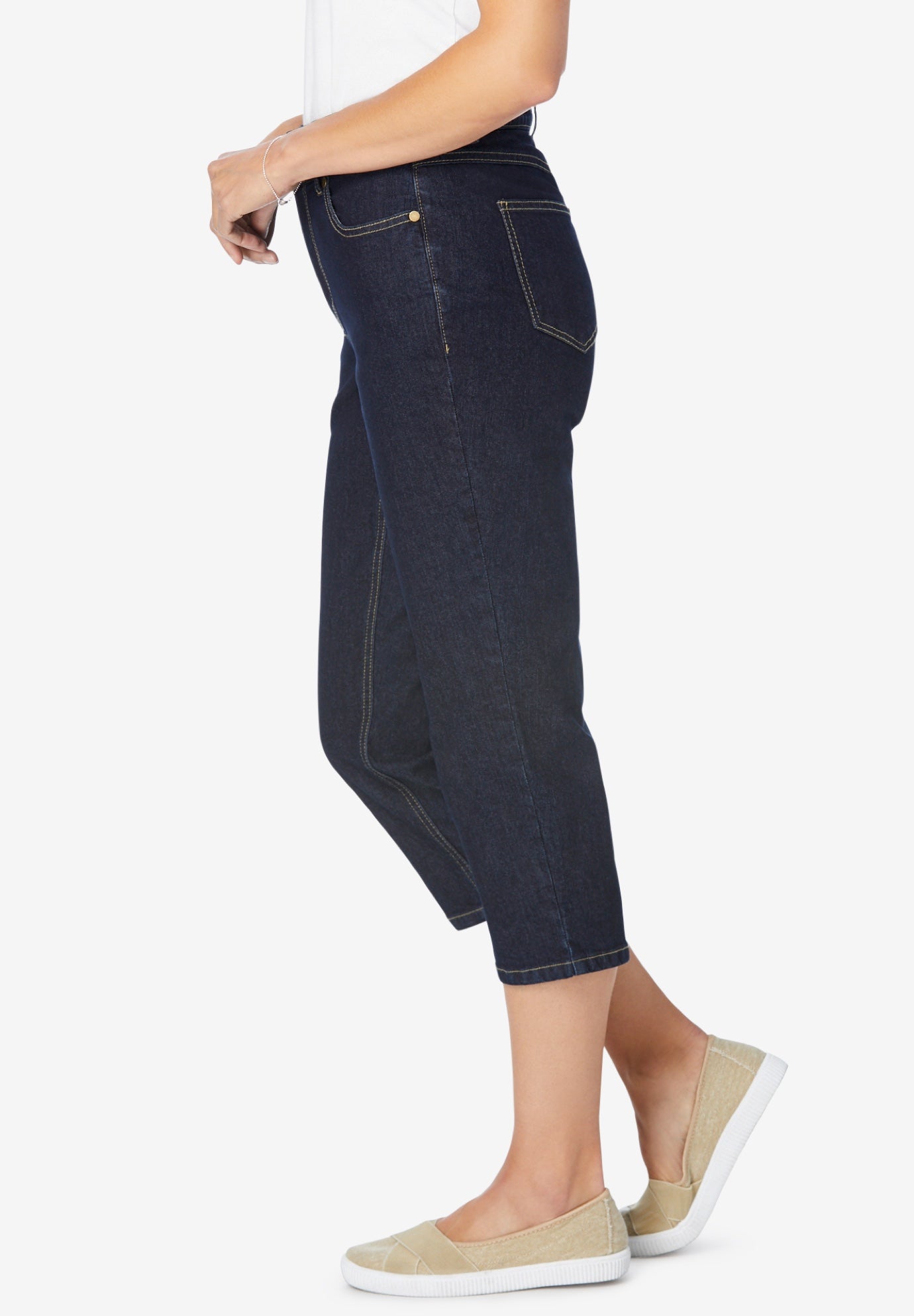 Stretch Built-in Slimming Panel Capri Jeans image number 2