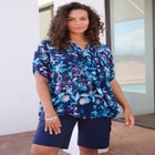 Plus Size Tara Pleated Shirt – Adjustable 3/4 Sleeve Swing Tunic with Notch Collar image number null