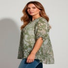 Plus Size Tara Pleated Shirt &ndash; Adjustable 3/4 Sleeve Swing Tunic with Notch Collar image number null