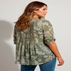 Plus Size Tara Pleated Shirt &ndash; Adjustable 3/4 Sleeve Swing Tunic with Notch Collar image number null