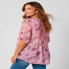 Plus Size Tara Pleated Shirt &ndash; Adjustable 3/4 Sleeve Swing Tunic with Notch Collar image number null