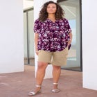 Plus Size Tara Pleated Shirt – Adjustable 3/4 Sleeve Swing Tunic with Notch Collar image number null