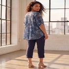 Plus Size Tara Pleated Shirt &ndash; Adjustable 3/4 Sleeve Swing Tunic with Notch Collar image number null
