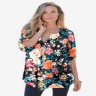Plus Size Tara Pleated Shirt &ndash; Adjustable 3/4 Sleeve Swing Tunic with Notch Collar image number null