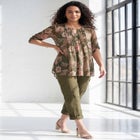 Plus Size Tara Pleated Shirt &ndash; Adjustable 3/4 Sleeve Swing Tunic with Notch Collar image number null