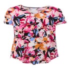 Stretch Knit V-neck Short Sleeve Inverted Pleat Tunic image number null