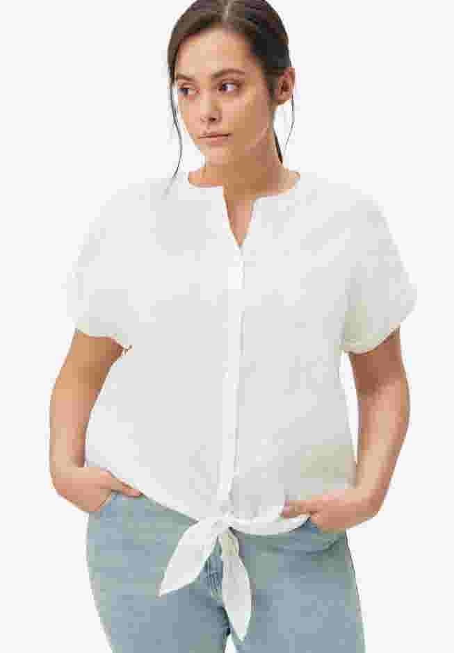 Linen-Blend Tie-Front Blouse image number 1