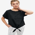 Linen-Blend Tie-Front Blouse image number null