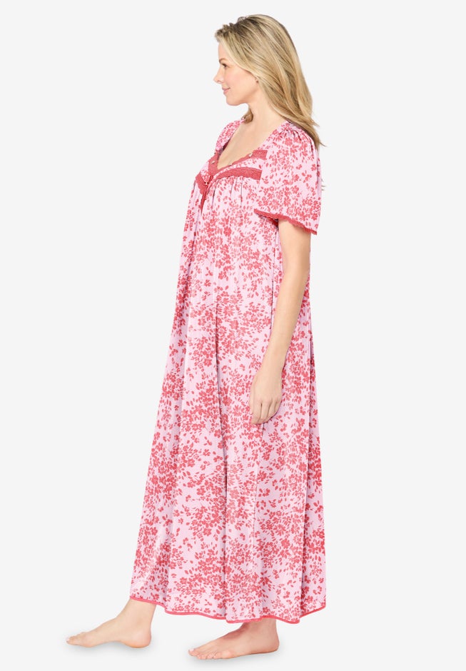 Long Silky Lace-Trim Gown image number 2