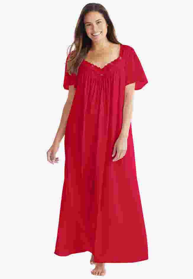 Long Silky Lace-Trim Gown image number 0